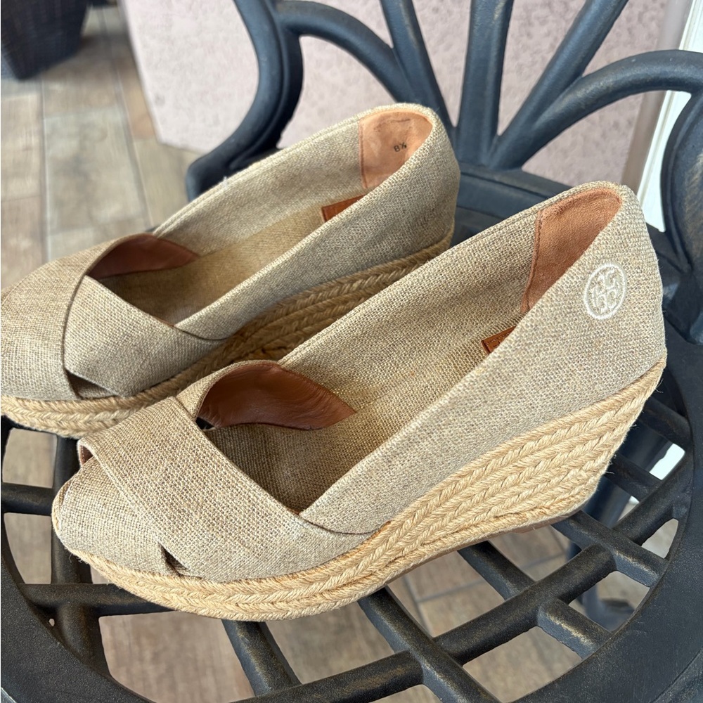 Tory Burch Filipa Women's Tan Wedge Espadrilles, Size 8 1/2